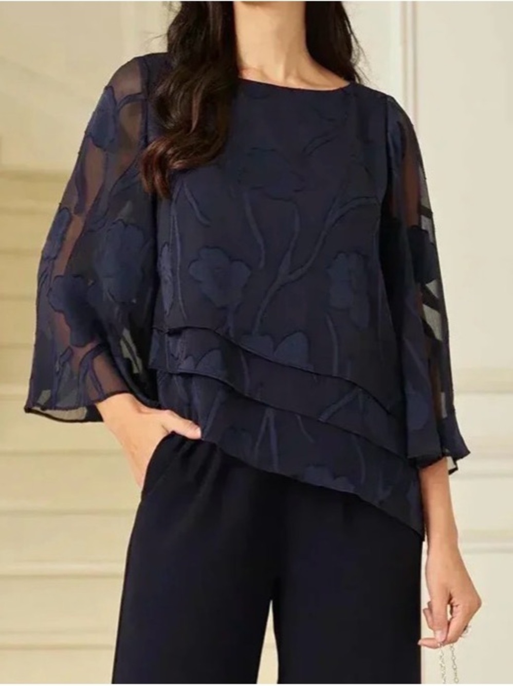 NAVY Chiffon Floral Layered Blouse